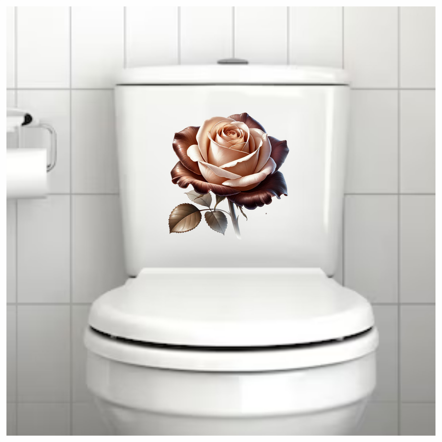 Brown Cream Rose Flower Leaves Vinyl Sticker Decal