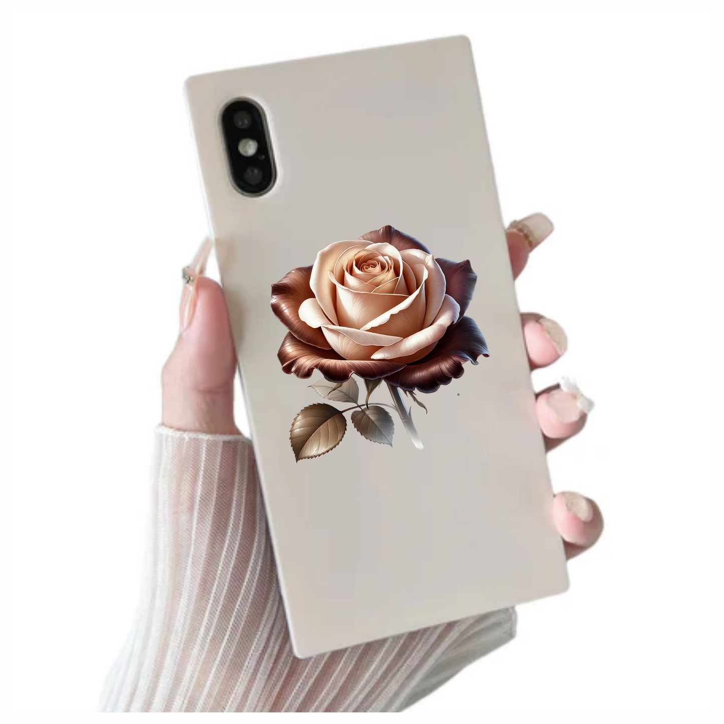 Brown Cream Rose Flower Leaves Vinyl Sticker Decal