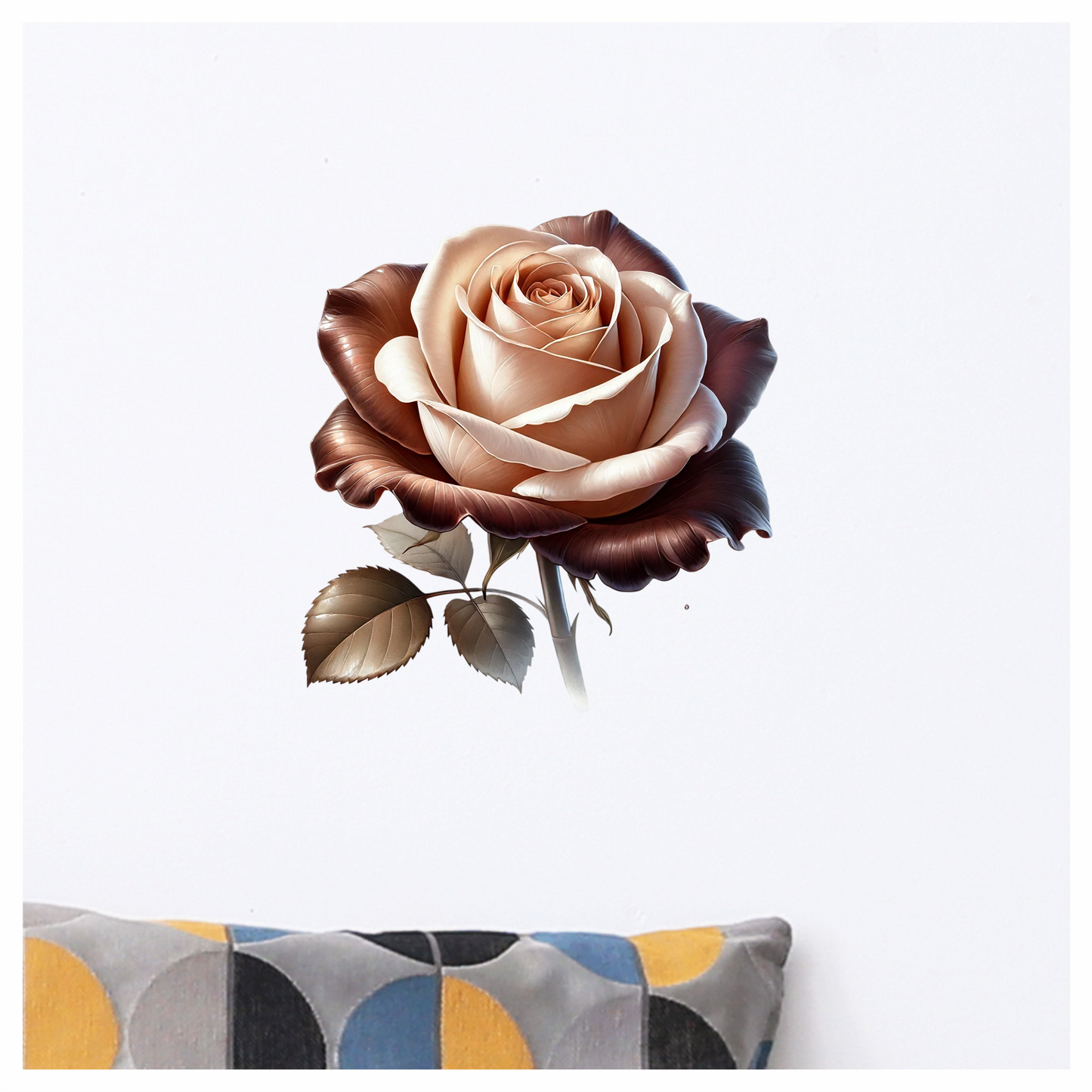 Brown Cream Rose Flower Leaves Vinyl Sticker Decal