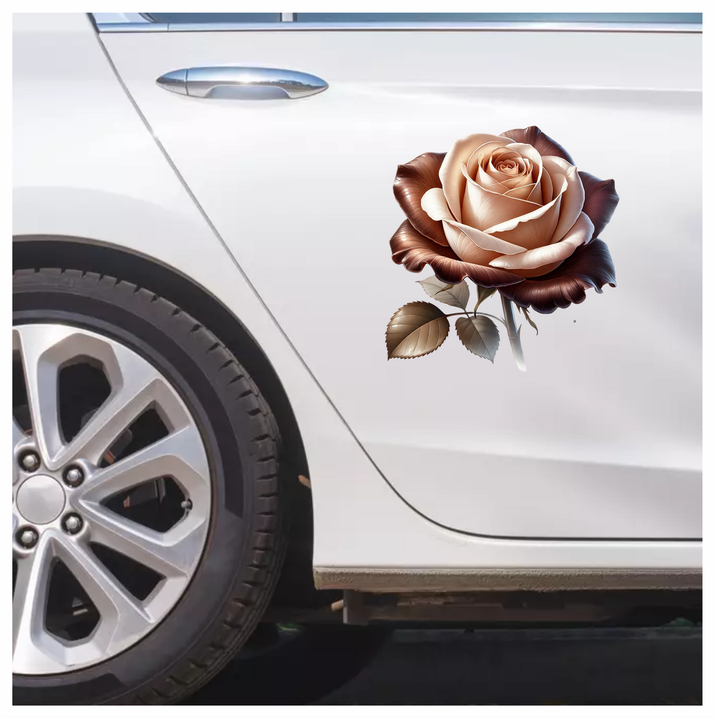 Brown Cream Rose Flower Leaves Vinyl Sticker Decal