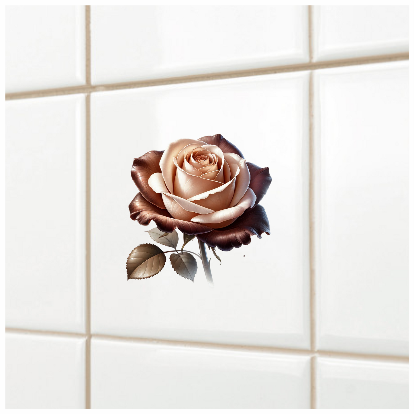 Brown Cream Rose Flower Leaves Vinyl Sticker Decal