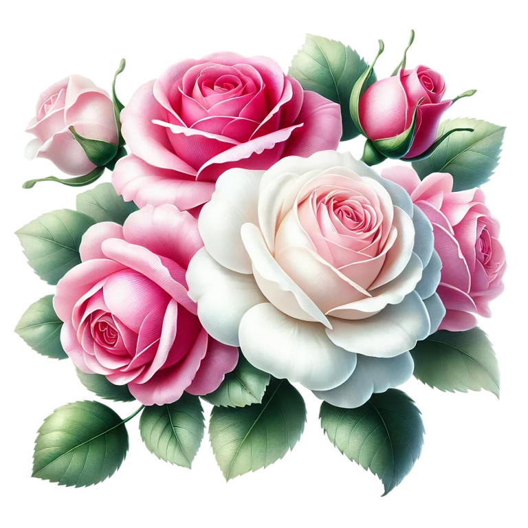 Pink White Roses Green Leaves Vinyl Sticker Decal