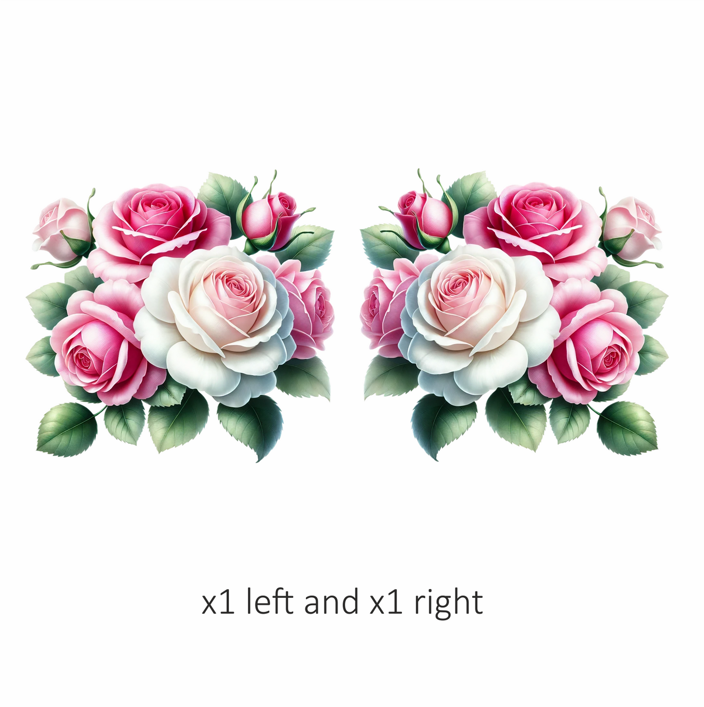 Pink White Roses Green Leaves Vinyl Sticker Decal
