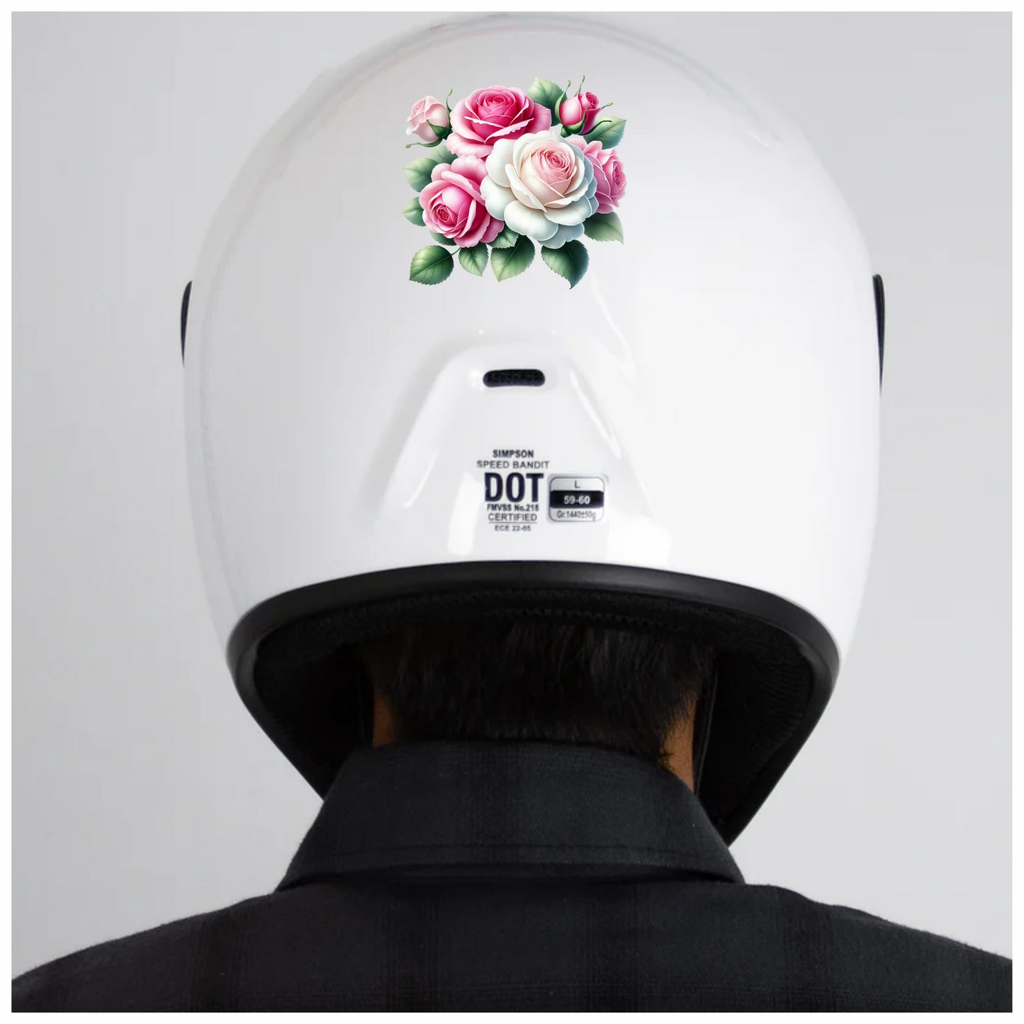 Pink White Roses Green Leaves Vinyl Sticker Decal