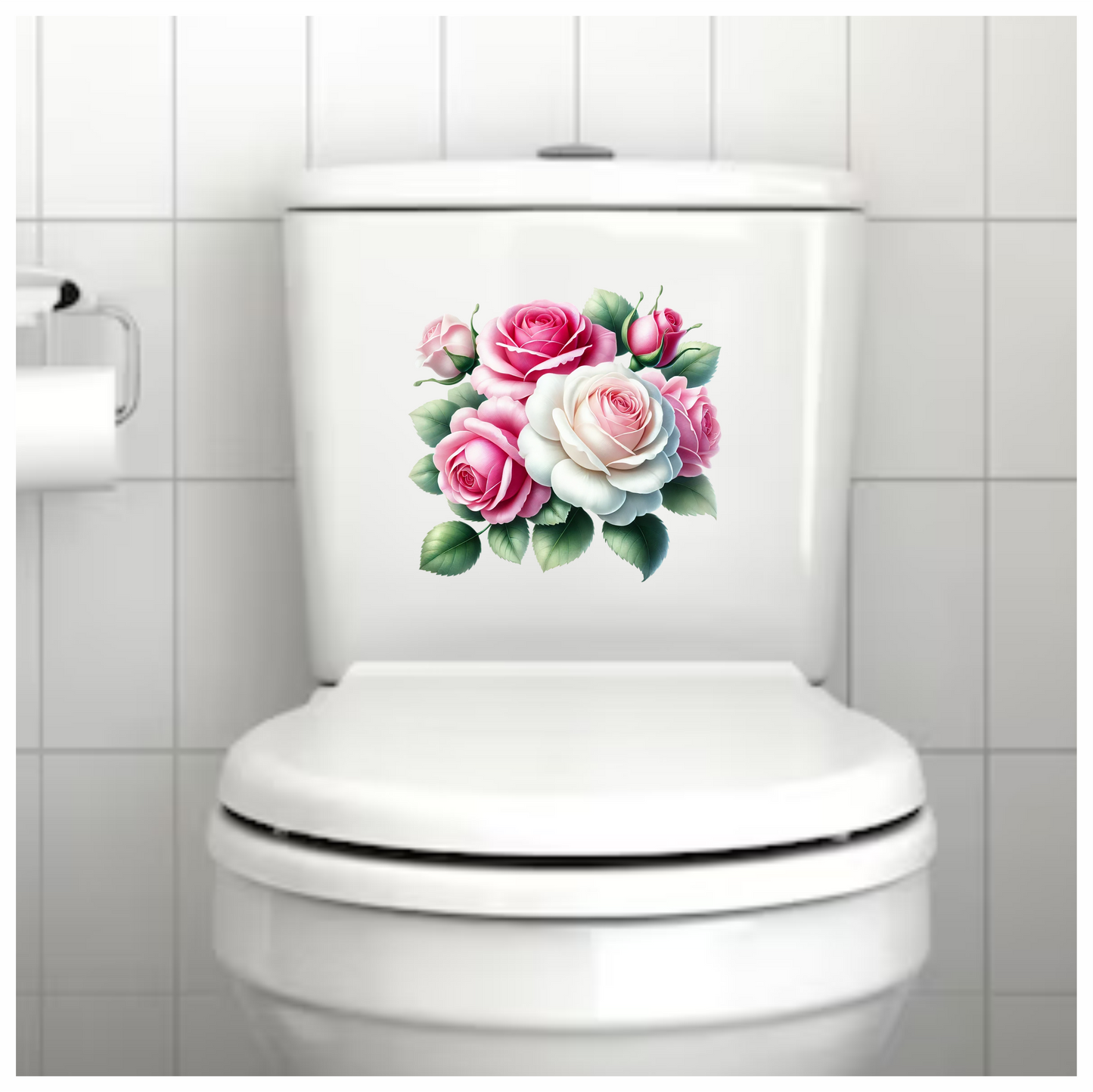 Pink White Roses Green Leaves Vinyl Sticker Decal
