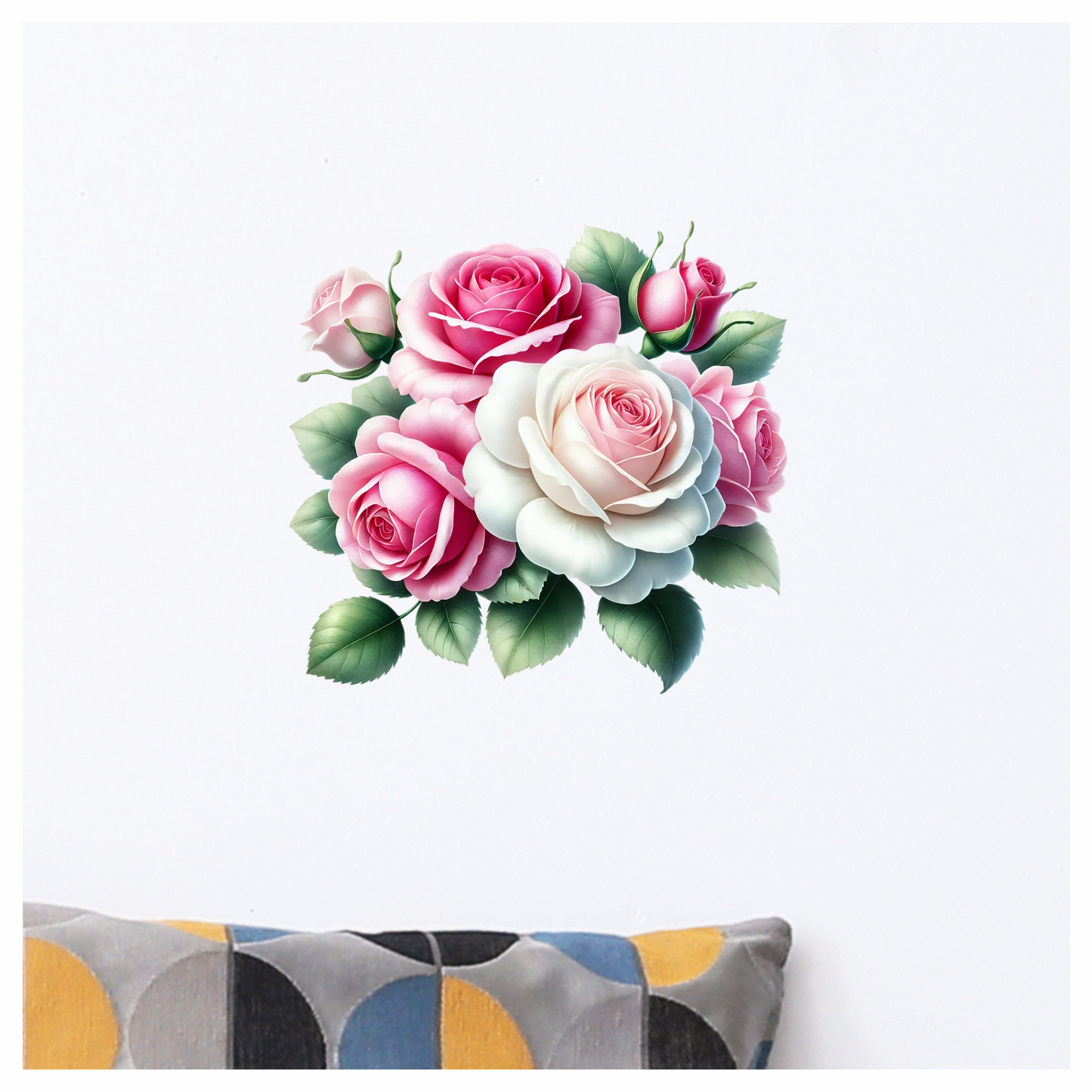 Pink White Roses Green Leaves Vinyl Sticker Decal
