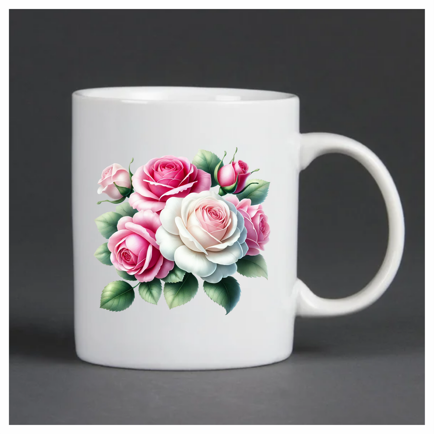 Pink White Roses Green Leaves Vinyl Sticker Decal