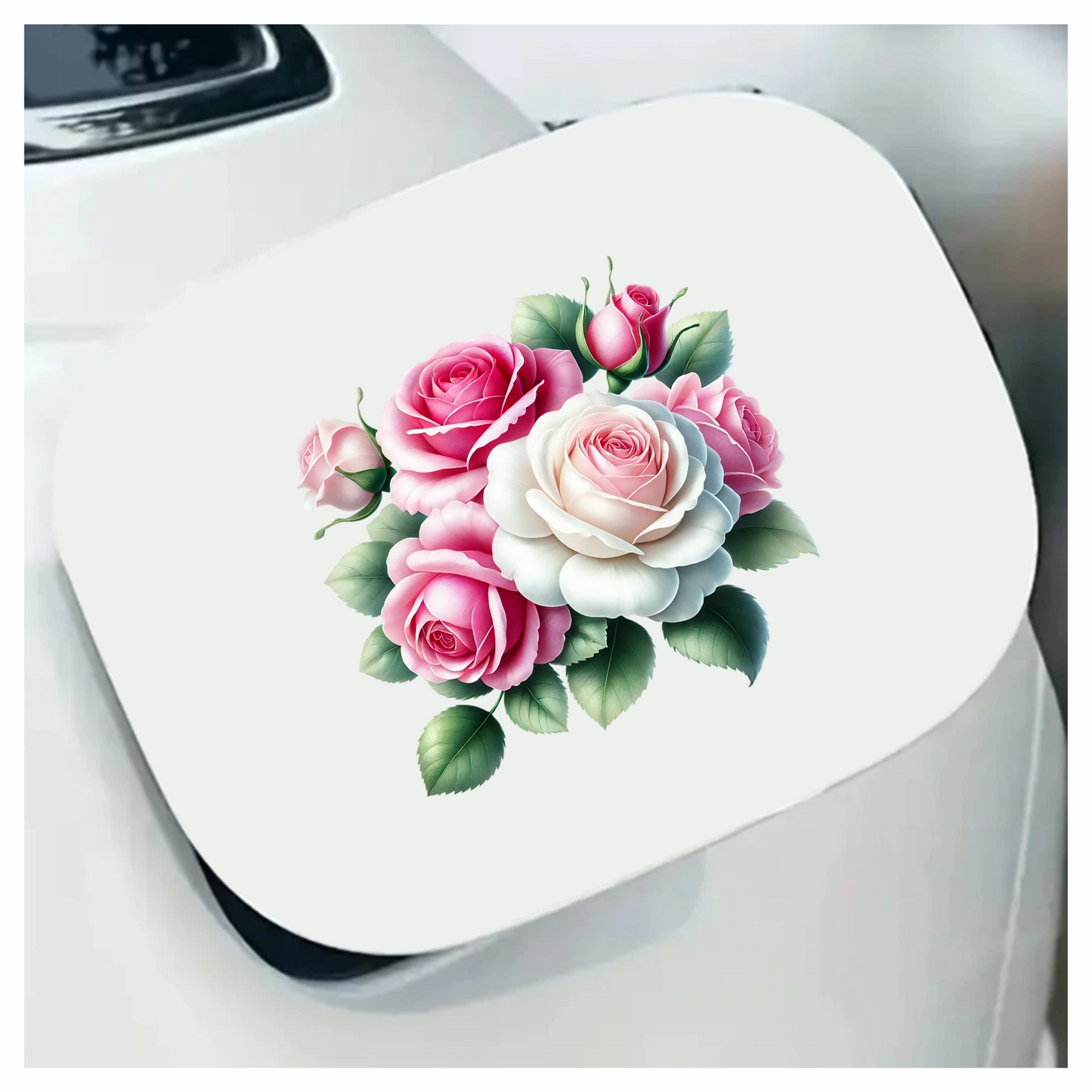 Pink White Roses Green Leaves Vinyl Sticker Decal