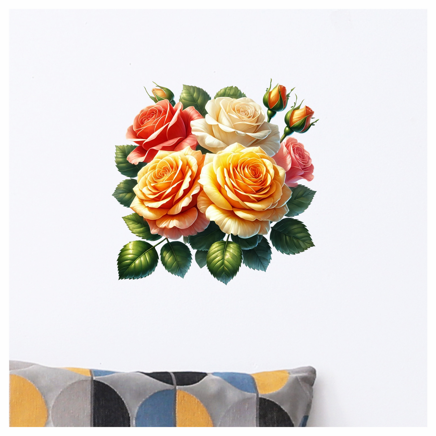 Red Rose White Rose Yellow Rose Leaves Vinyl Sticker Decal