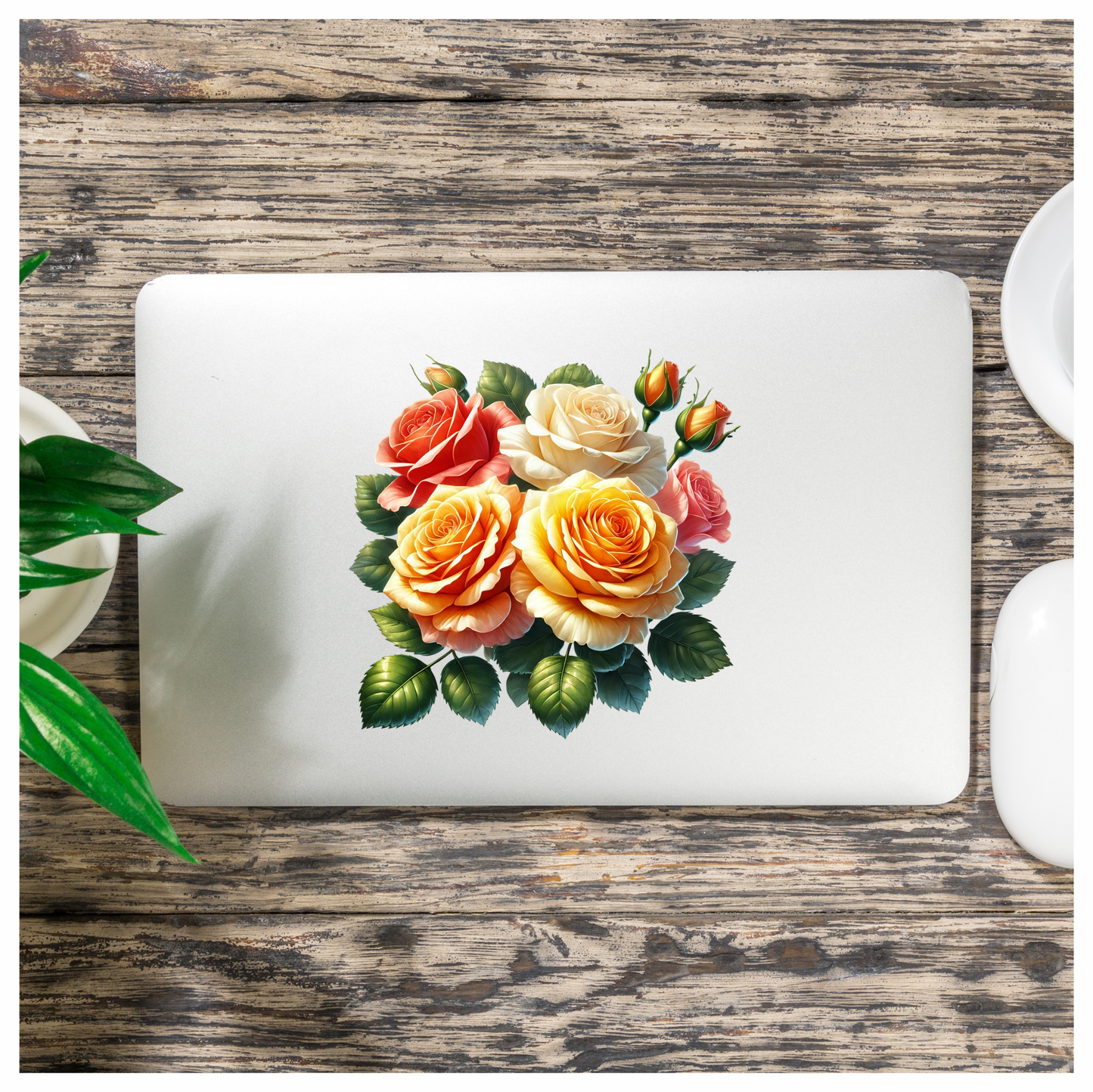 Red Rose White Rose Yellow Rose Leaves Vinyl Sticker Decal