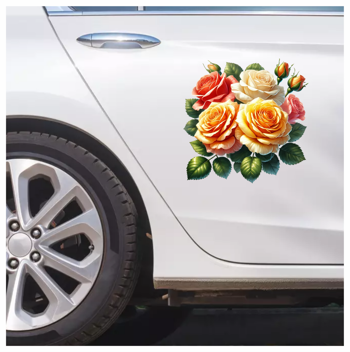 Red Rose White Rose Yellow Rose Leaves Vinyl Sticker Decal