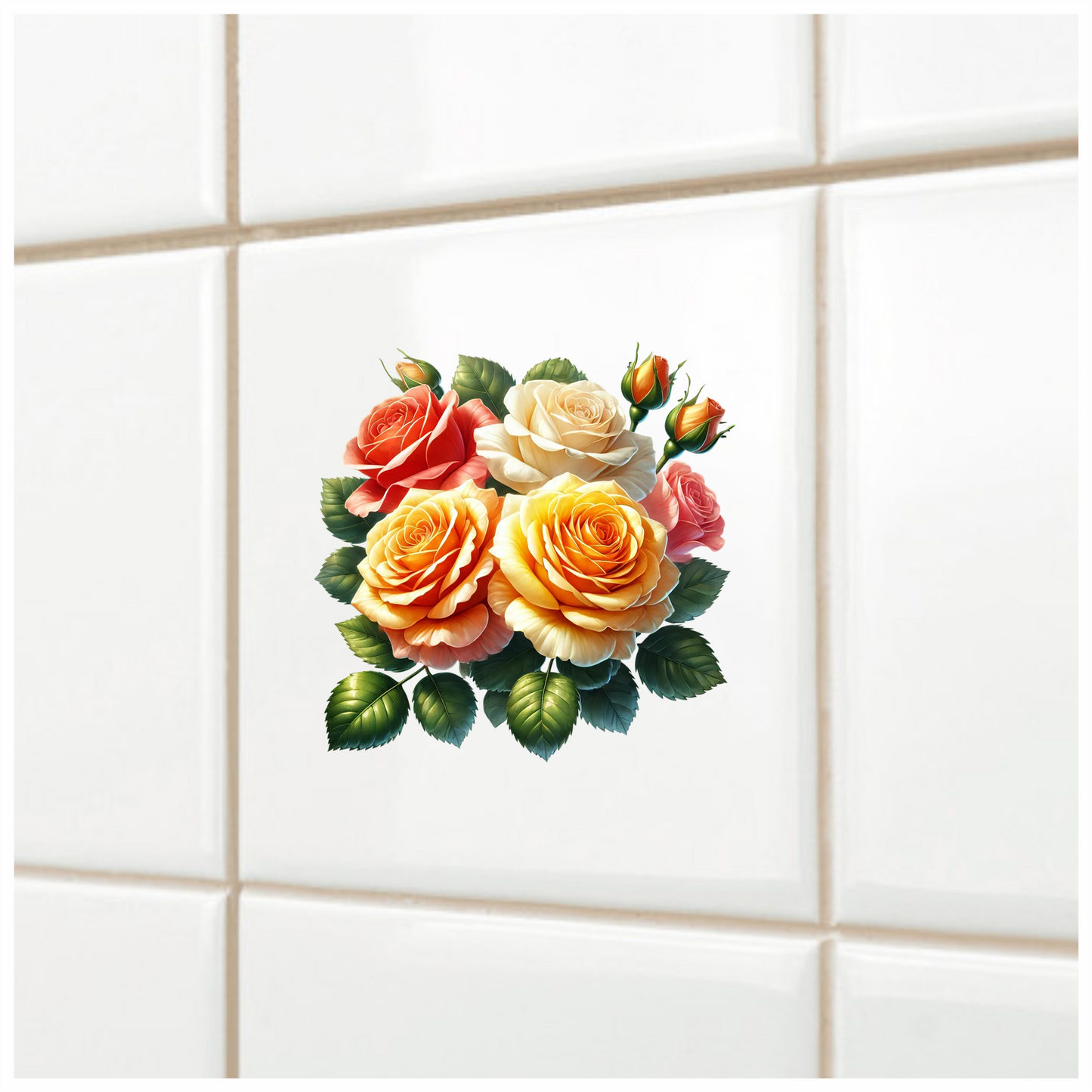Red Rose White Rose Yellow Rose Leaves Vinyl Sticker Decal