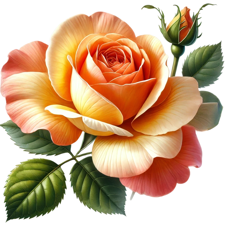 Orange Rose Flower Green Leaves Vinyl Sticker Decal