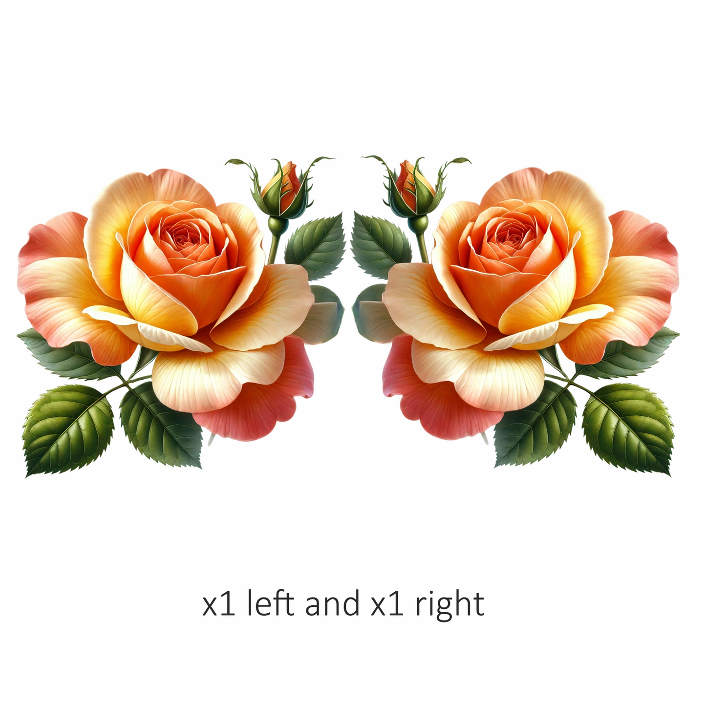 Orange Rose Flower Green Leaves Vinyl Sticker Decal