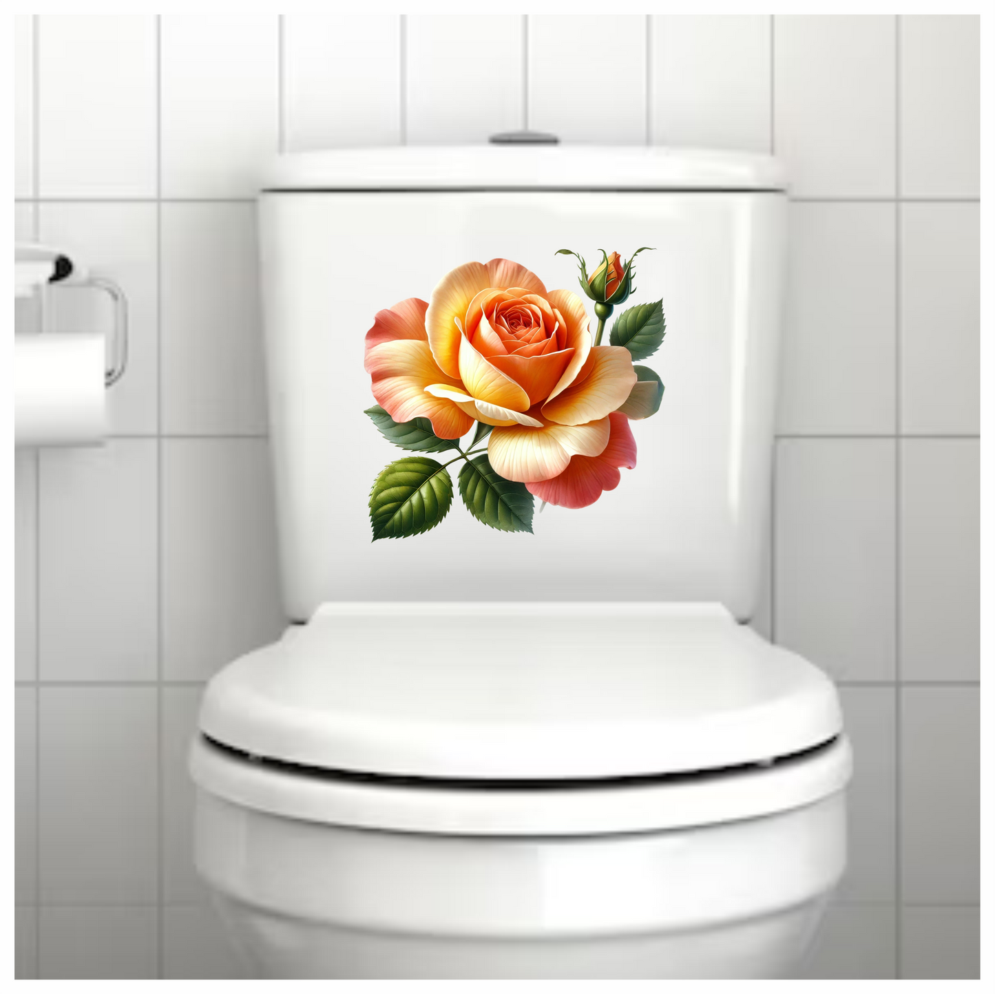 Orange Rose Flower Green Leaves Vinyl Sticker Decal
