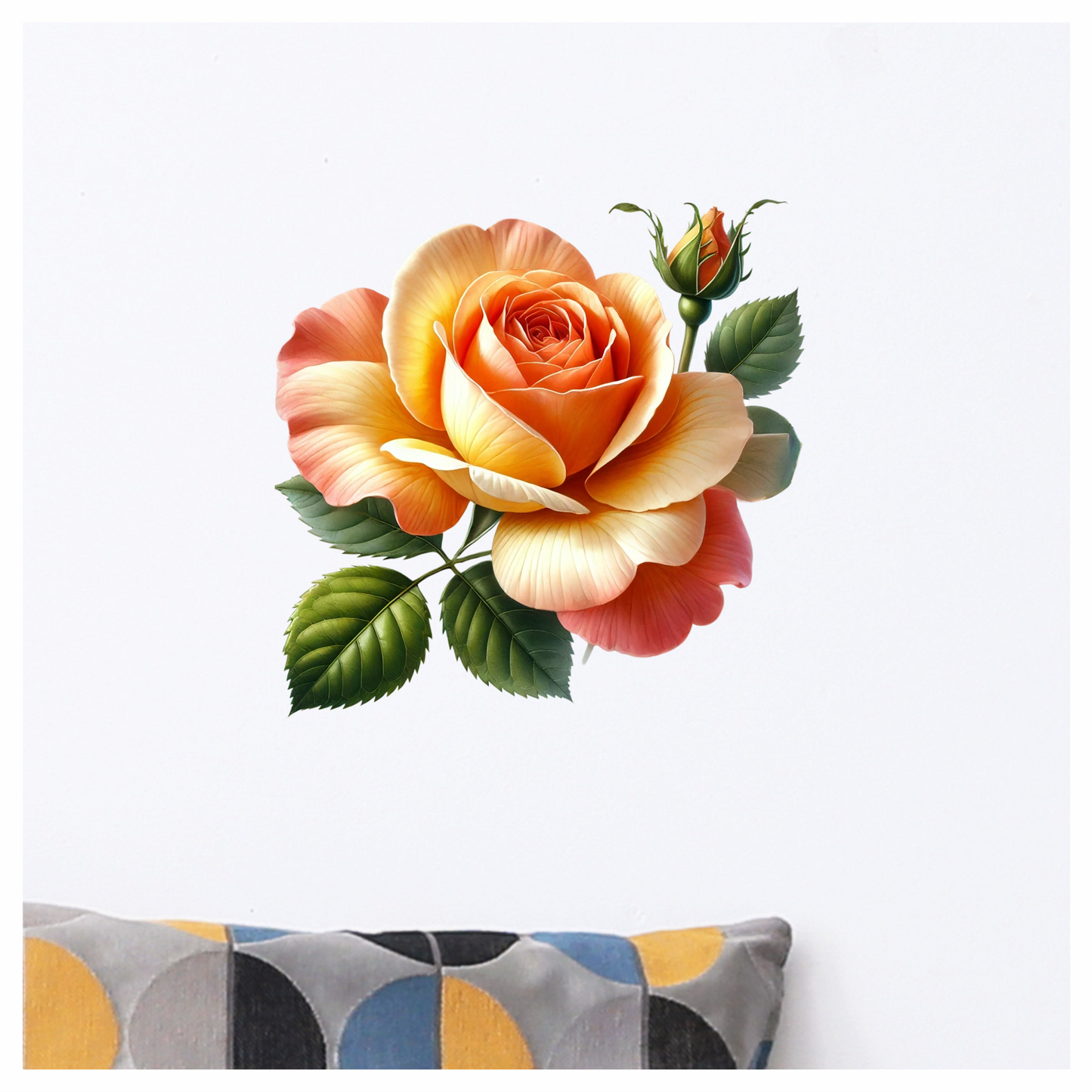 Orange Rose Flower Green Leaves Vinyl Sticker Decal