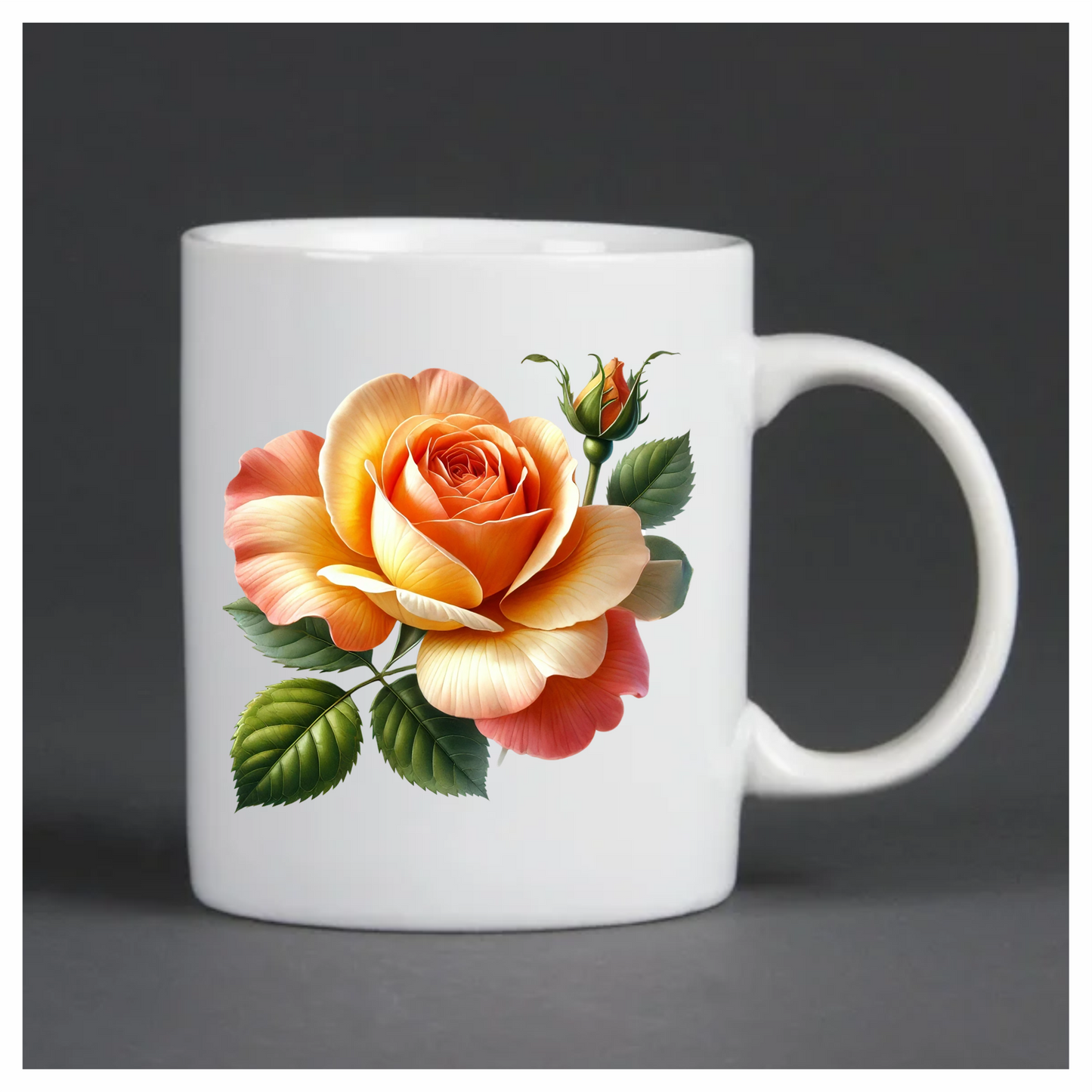 Orange Rose Flower Green Leaves Vinyl Sticker Decal