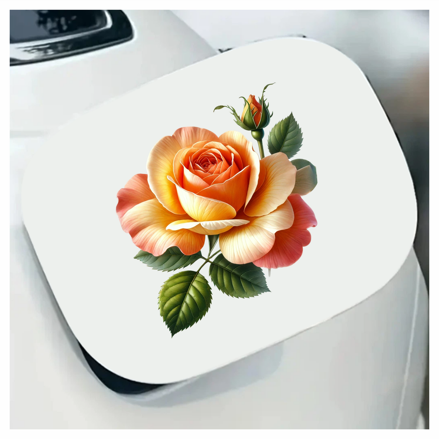 Orange Rose Flower Green Leaves Vinyl Sticker Decal