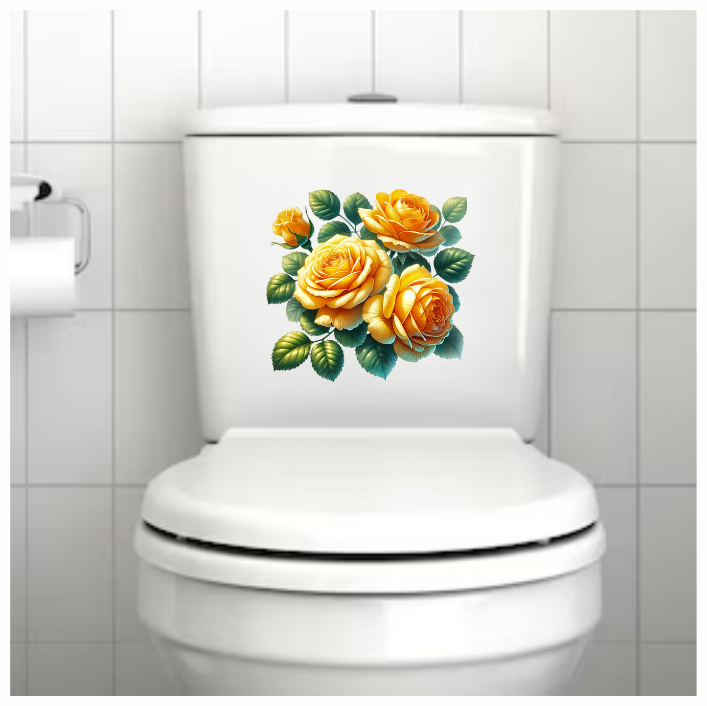 Yellow Roses Green Leaves Floral Design Vinyl Sticker Decal