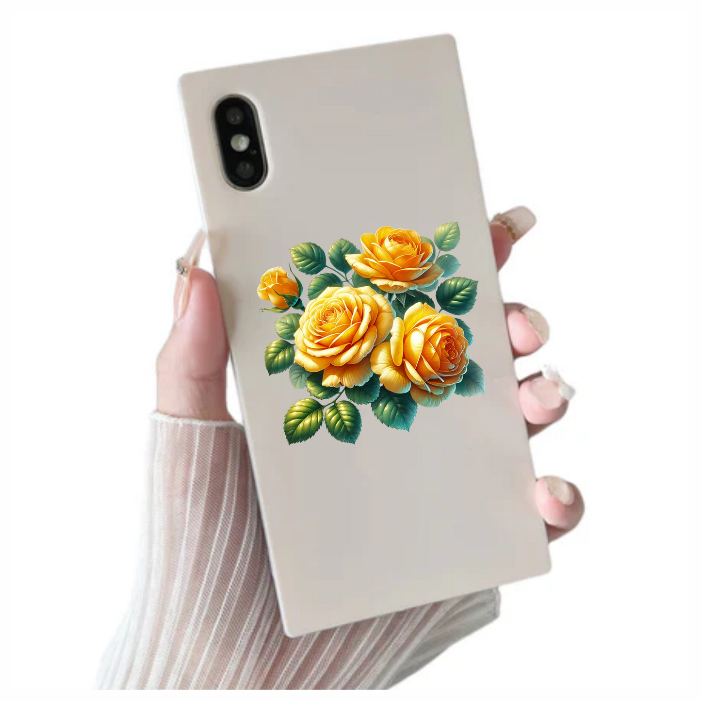 Yellow Roses Green Leaves Floral Design Vinyl Sticker Decal