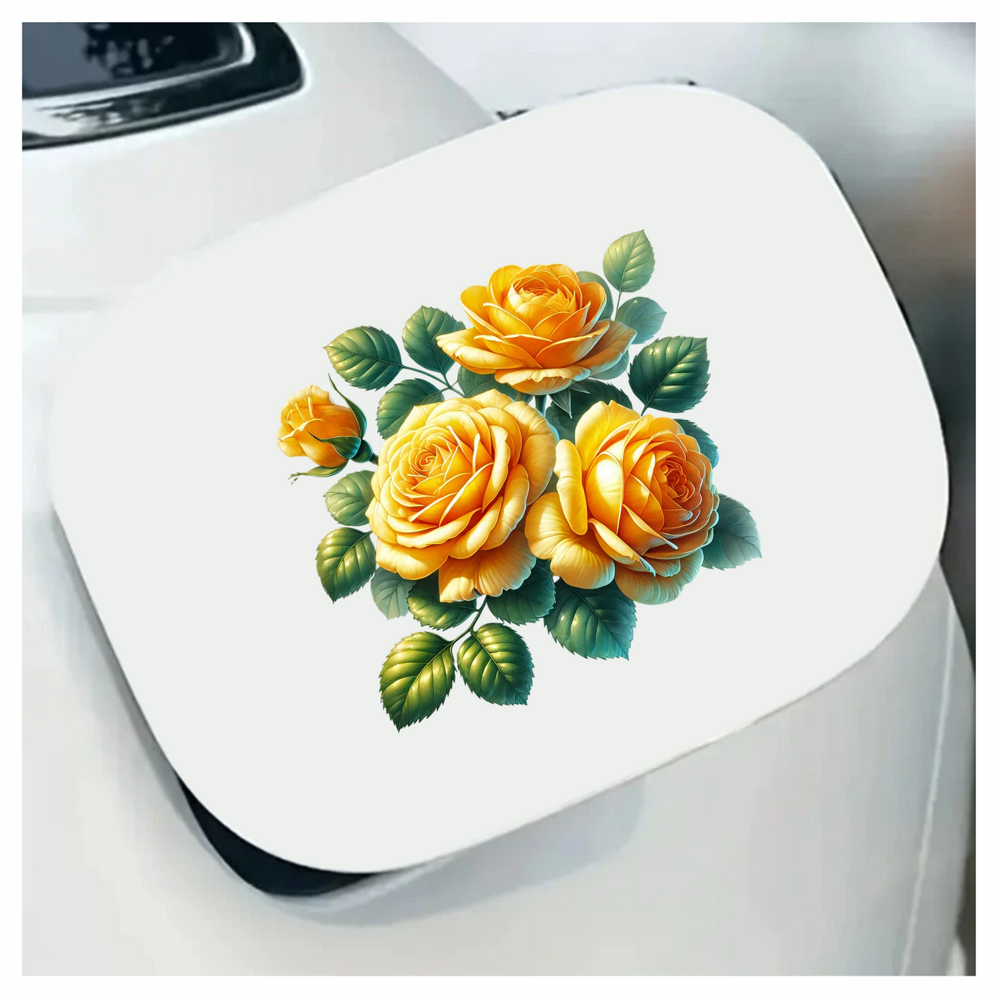 Yellow Roses Green Leaves Floral Design Vinyl Sticker Decal