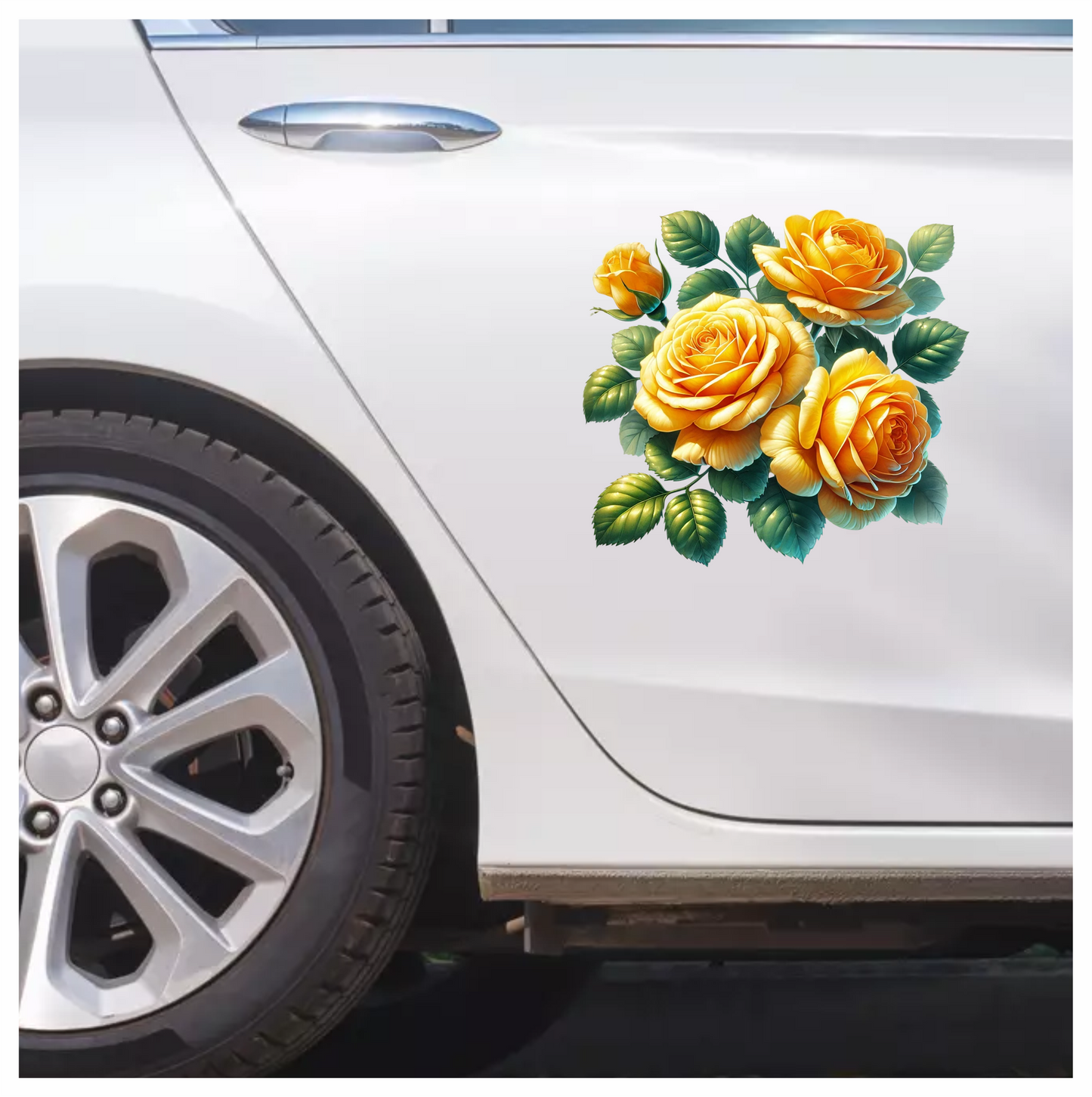 Yellow Roses Green Leaves Floral Design Vinyl Sticker Decal