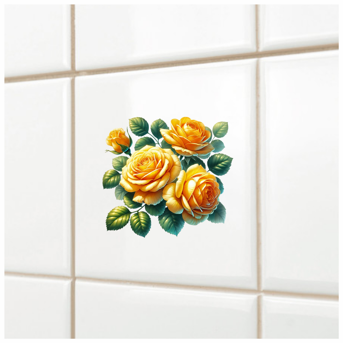 Yellow Roses Green Leaves Floral Design Vinyl Sticker Decal
