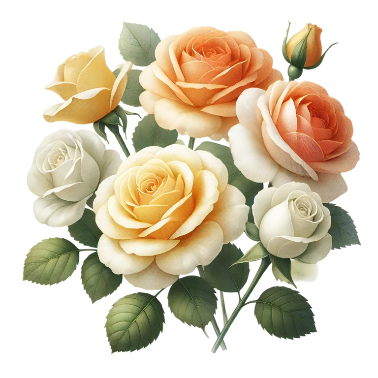 Yellow White Peach Roses Green Leaves Vinyl Sticker Decal