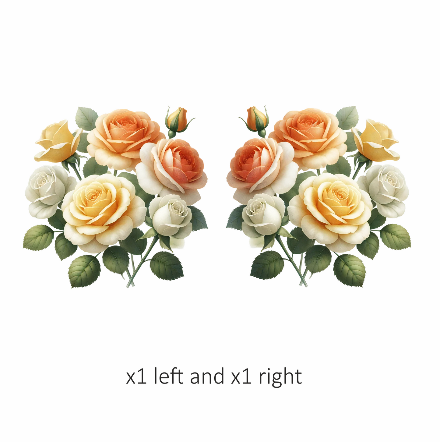 Yellow White Peach Roses Green Leaves Vinyl Sticker Decal