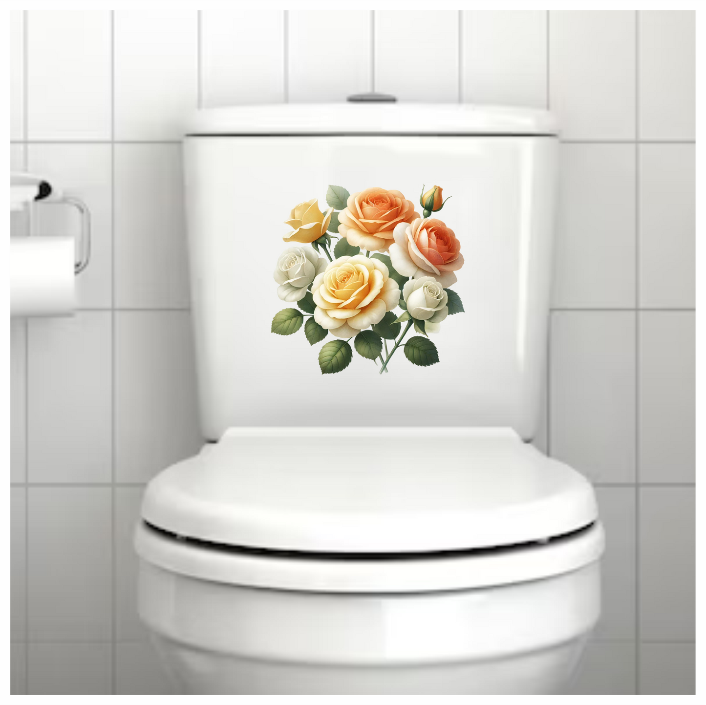 Yellow White Peach Roses Green Leaves Vinyl Sticker Decal