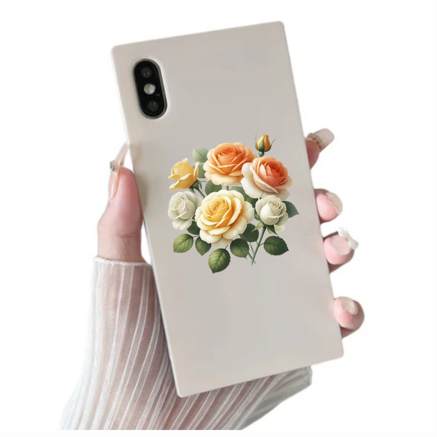Yellow White Peach Roses Green Leaves Vinyl Sticker Decal