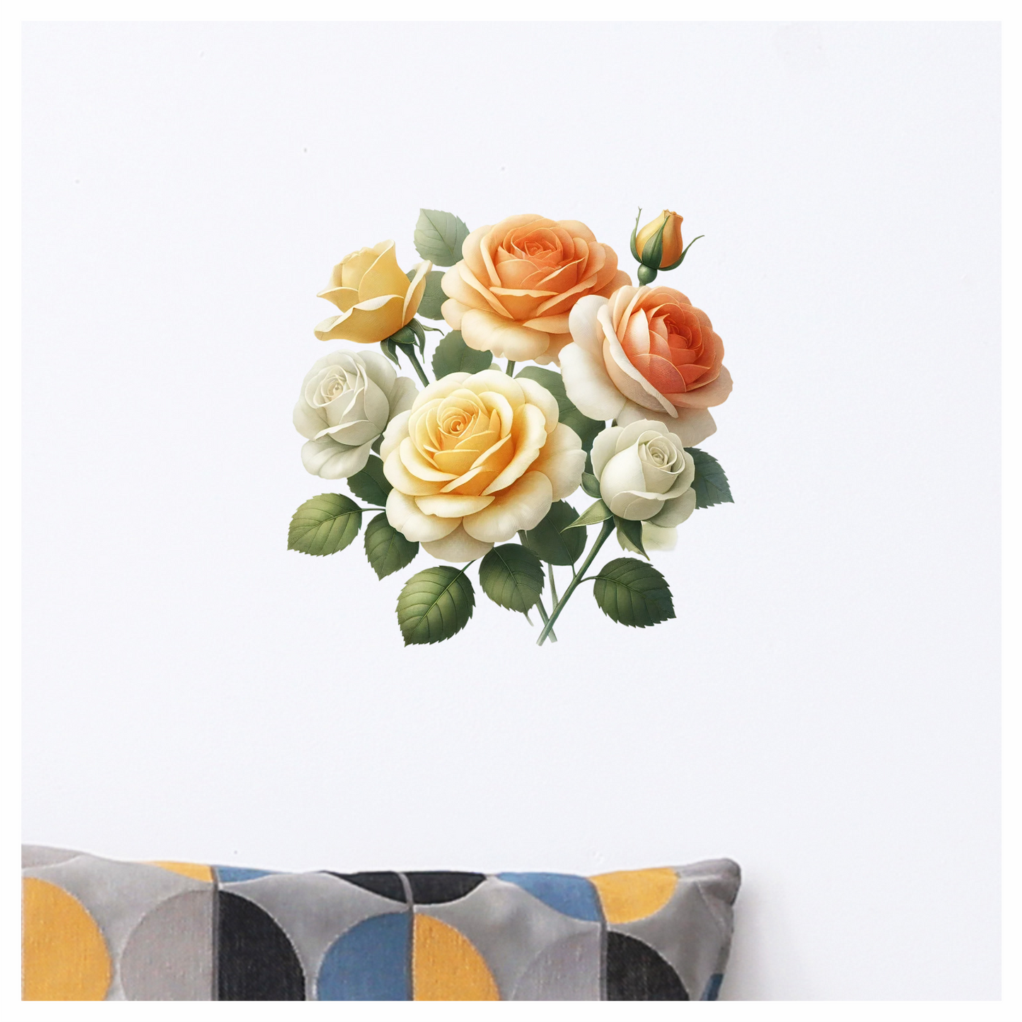 Yellow White Peach Roses Green Leaves Vinyl Sticker Decal