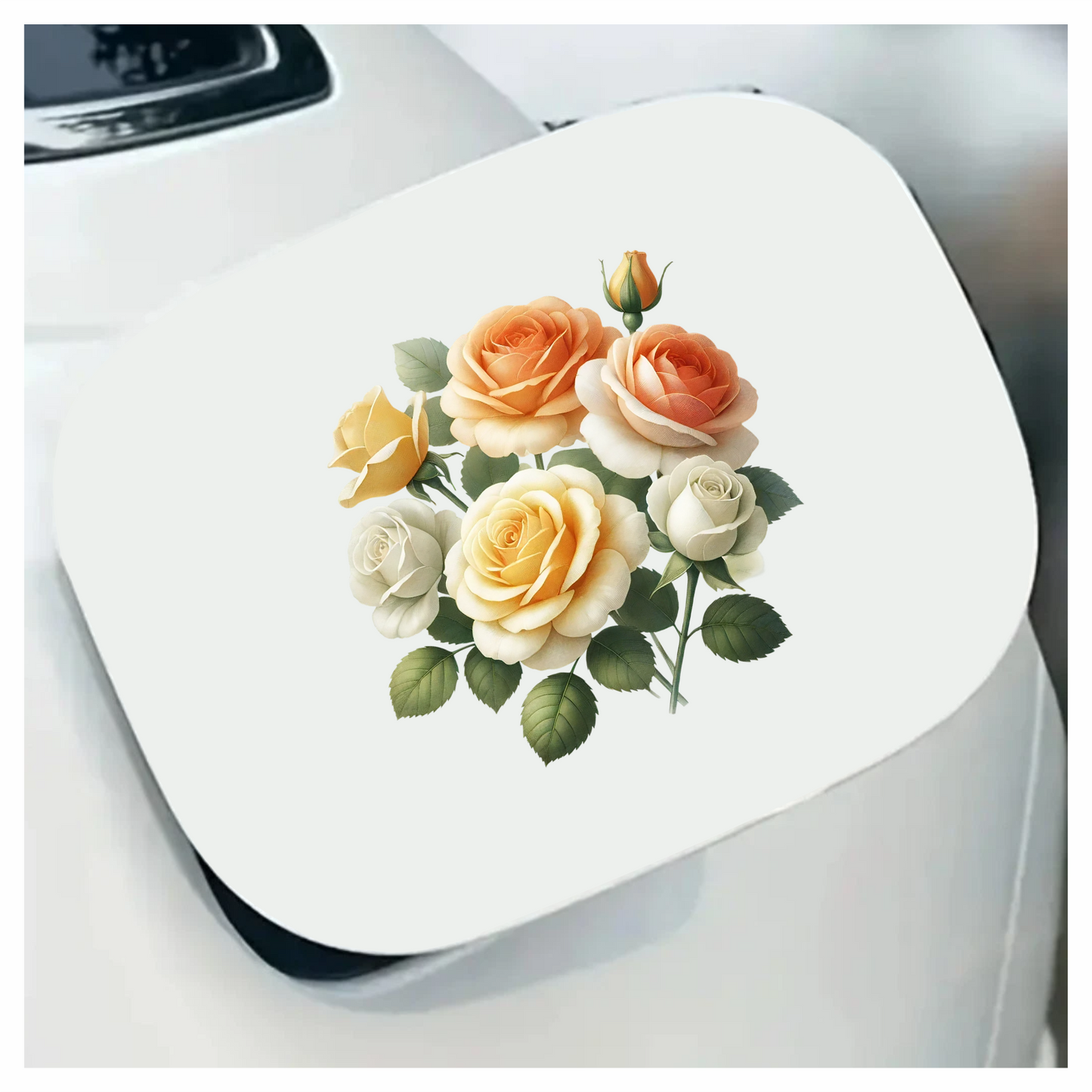 Yellow White Peach Roses Green Leaves Vinyl Sticker Decal