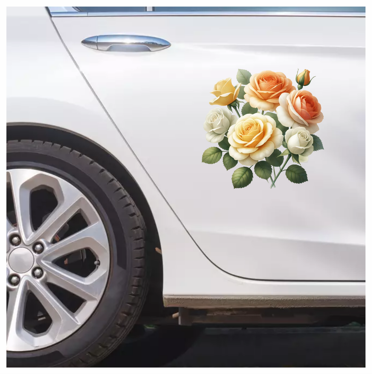Yellow White Peach Roses Green Leaves Vinyl Sticker Decal
