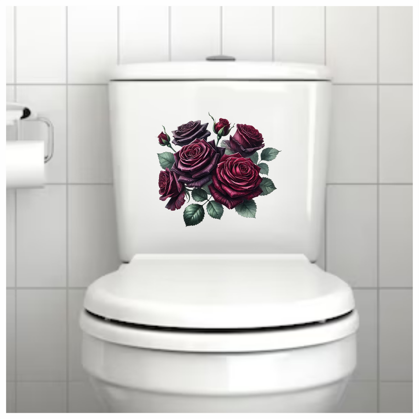 Dark Red Roses Green Leaves Vinyl Sticker Decal