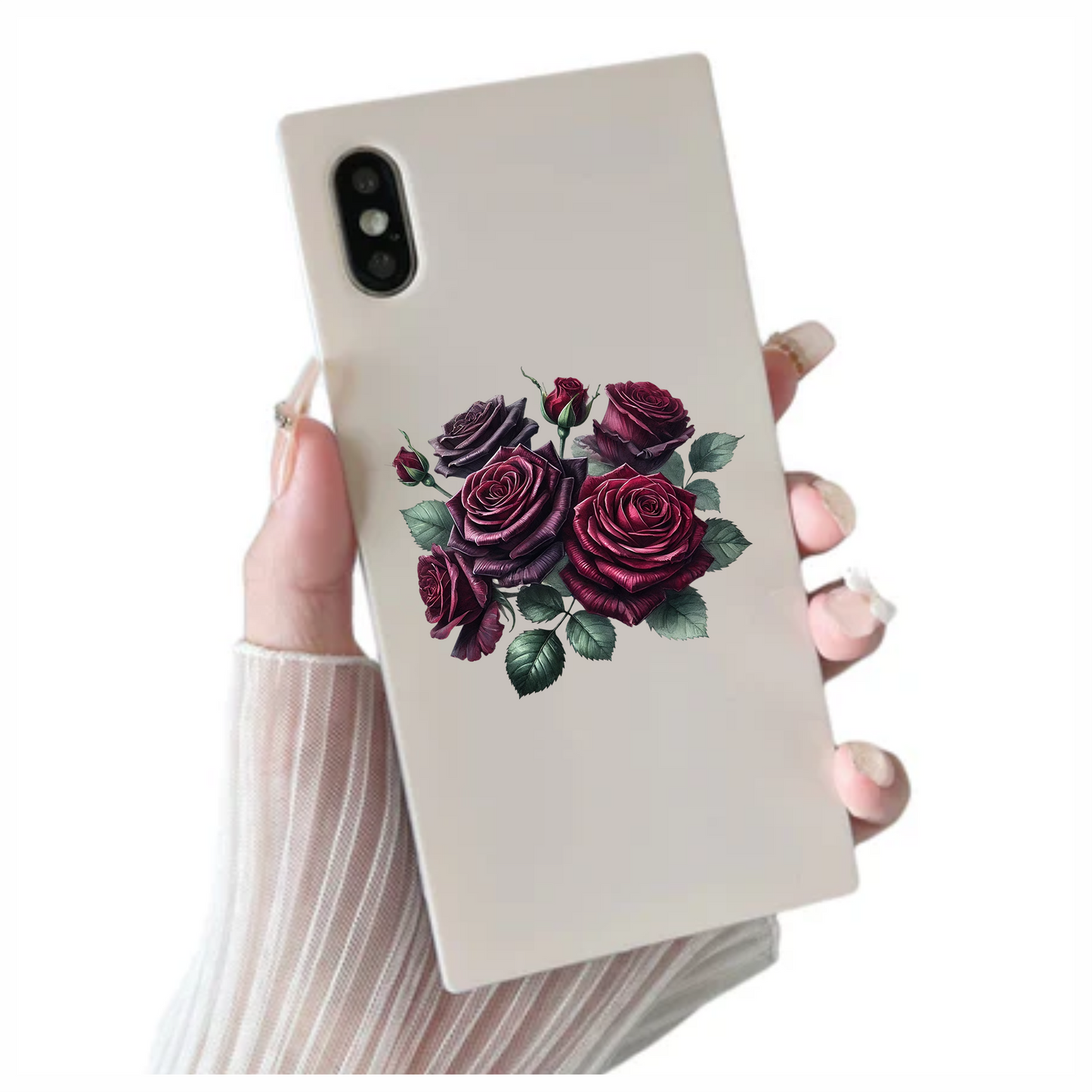 Dark Red Roses Green Leaves Vinyl Sticker Decal