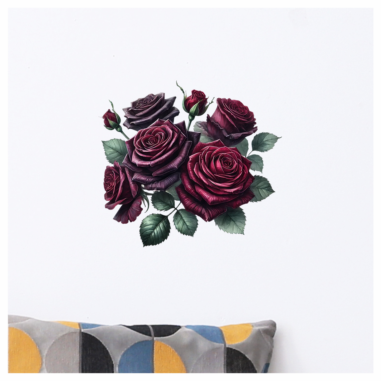 Dark Red Roses Green Leaves Vinyl Sticker Decal