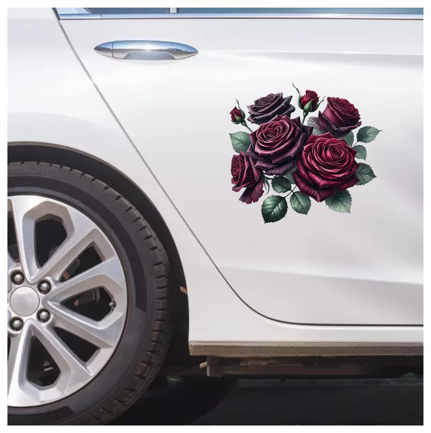 Dark Red Roses Green Leaves Vinyl Sticker Decal
