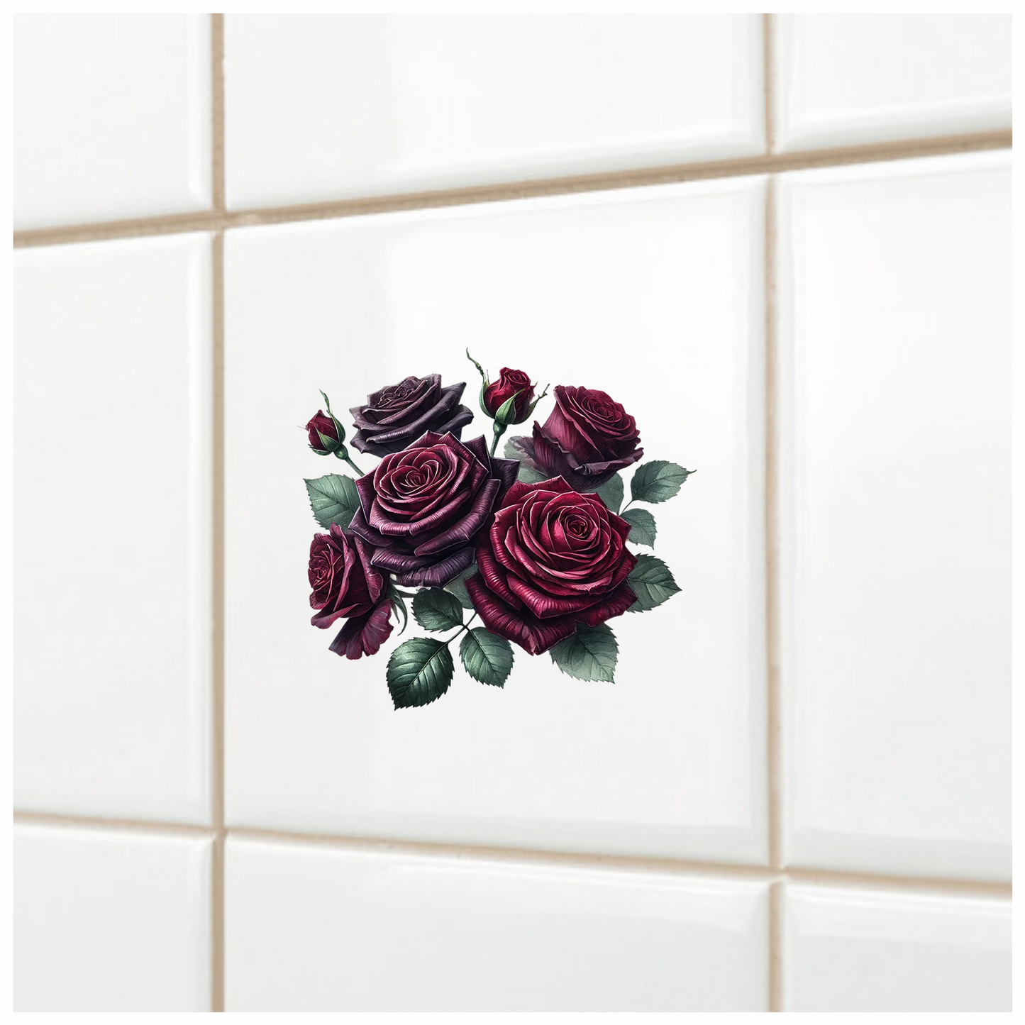Dark Red Roses Green Leaves Vinyl Sticker Decal
