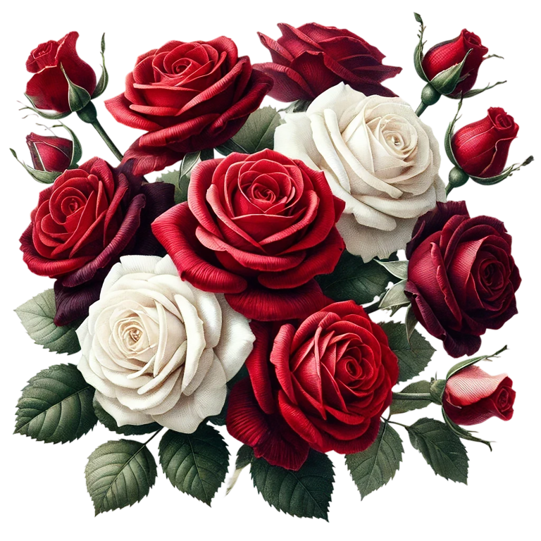 Red White Roses Green Leaves Bouquet Vinyl Sticker Decal