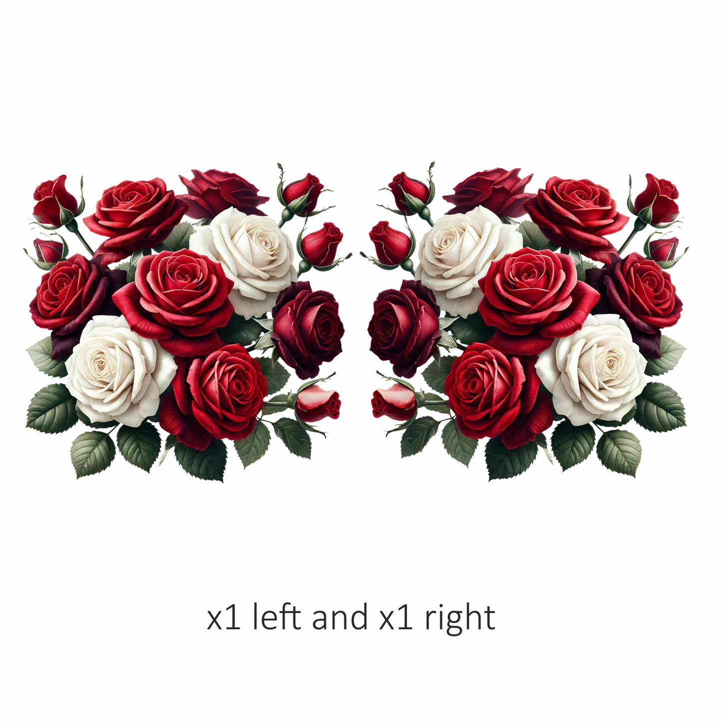 Red White Roses Green Leaves Bouquet Vinyl Sticker Decal