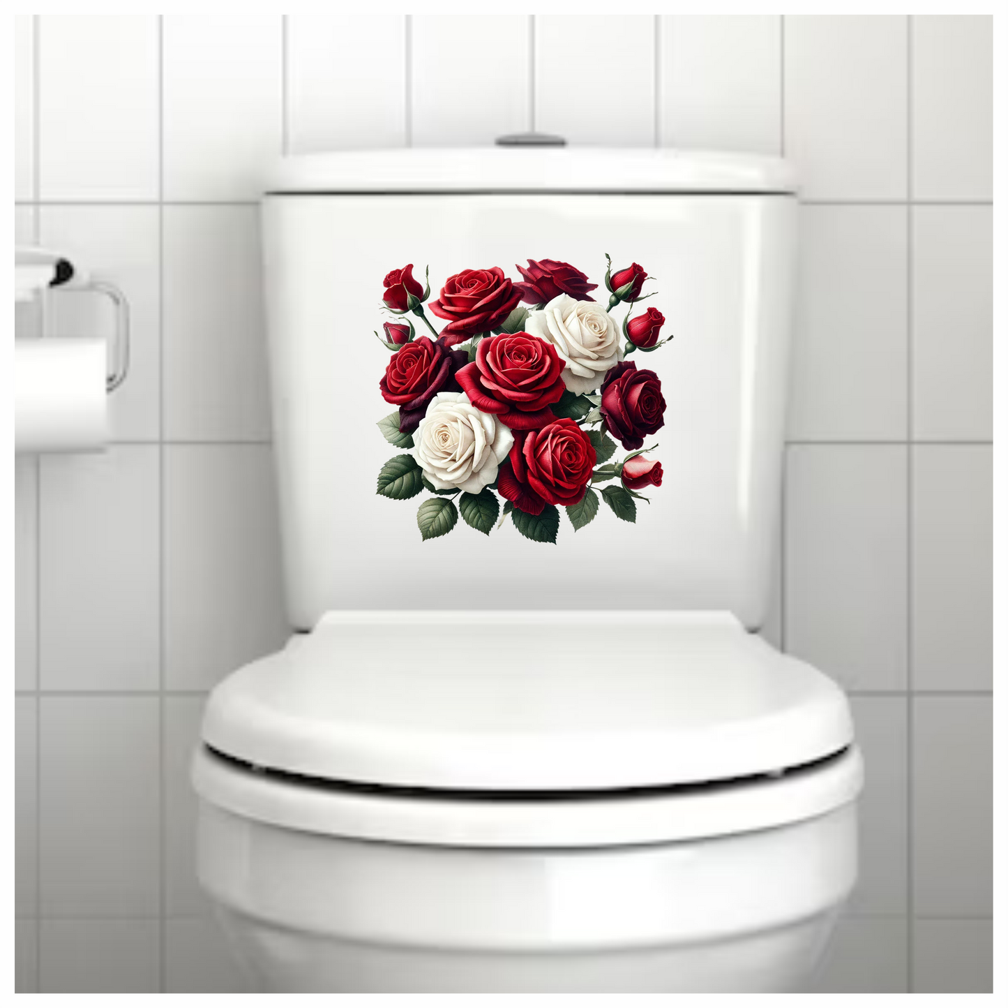Red White Roses Green Leaves Bouquet Vinyl Sticker Decal