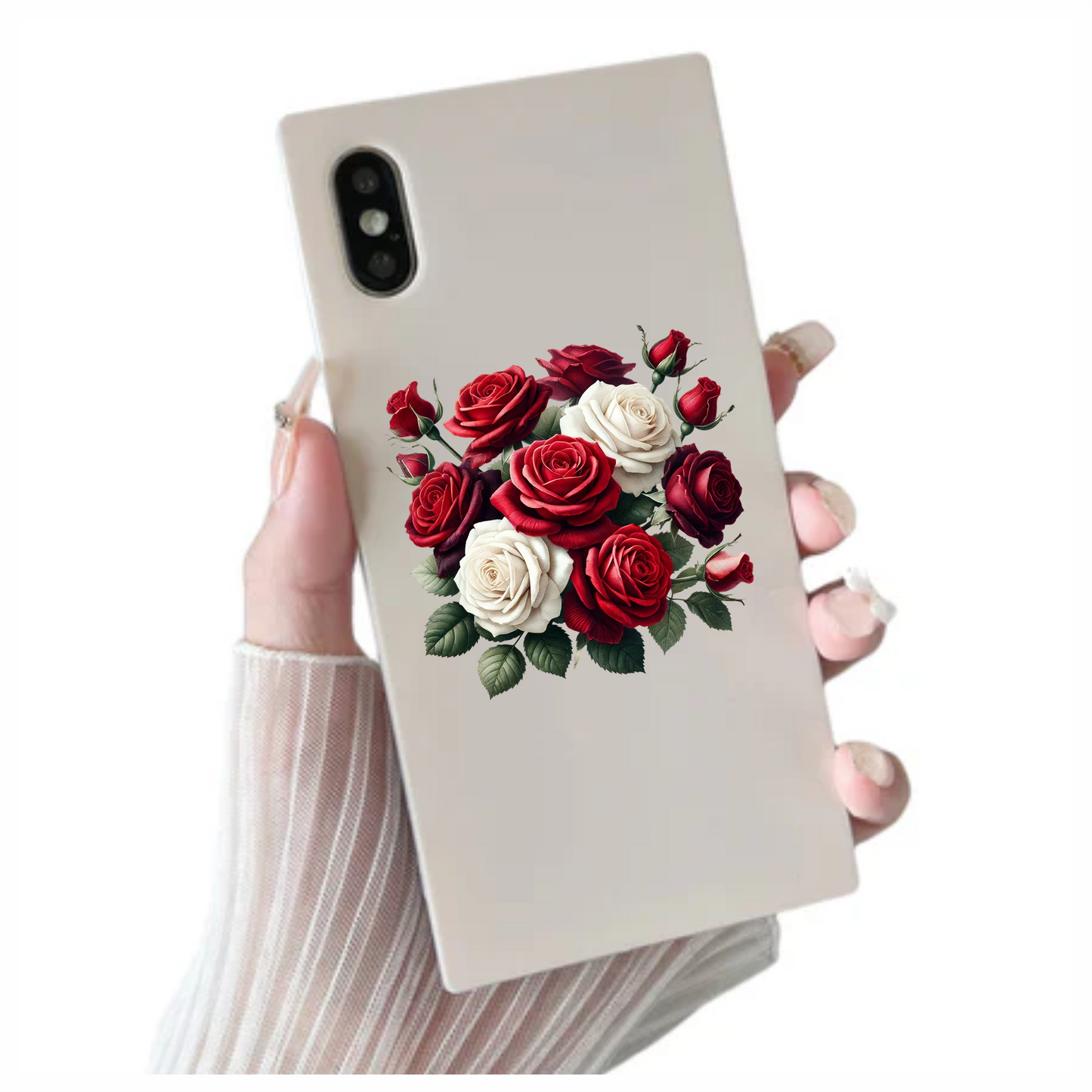 Red White Roses Green Leaves Bouquet Vinyl Sticker Decal