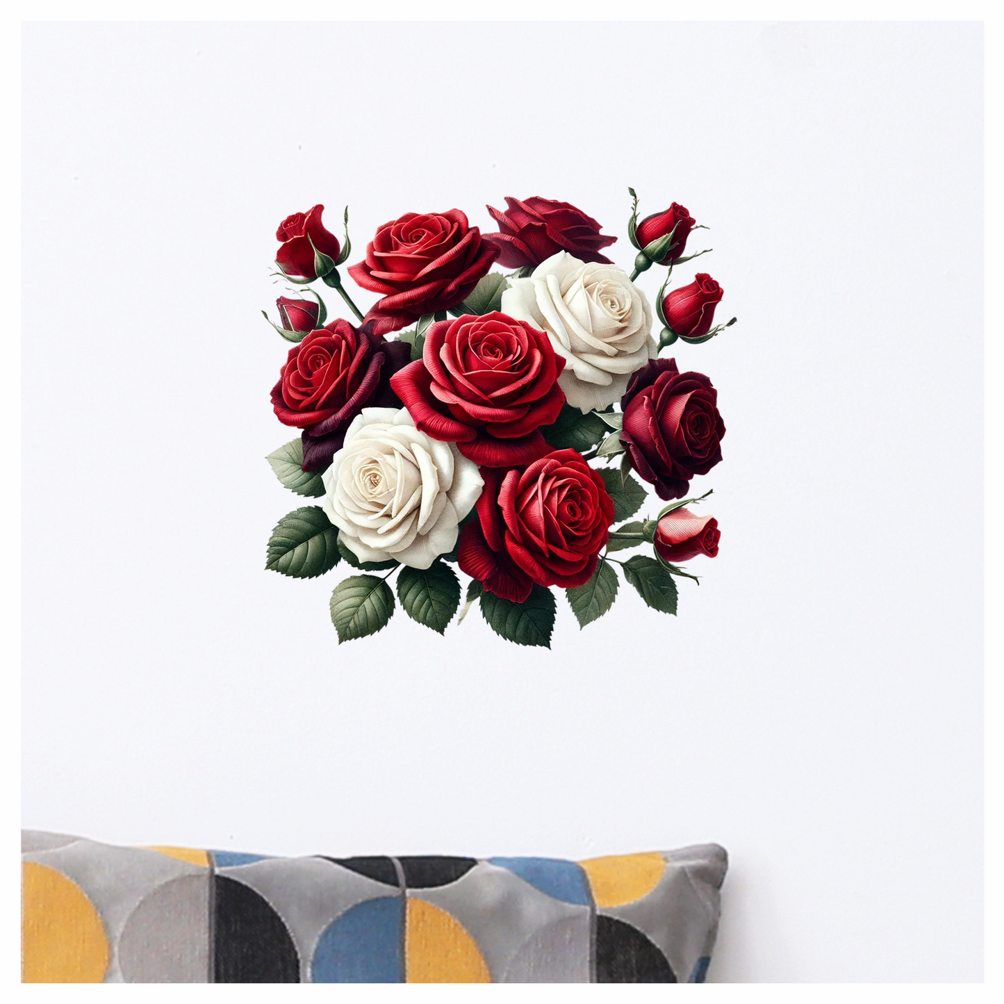 Red White Roses Green Leaves Bouquet Vinyl Sticker Decal