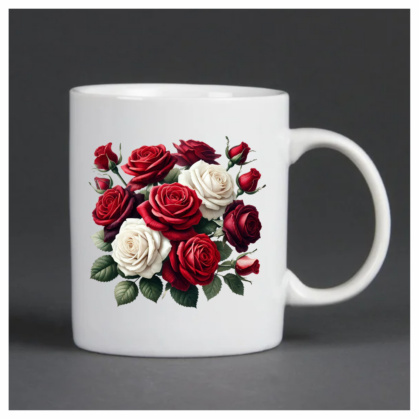 Red White Roses Green Leaves Bouquet Vinyl Sticker Decal