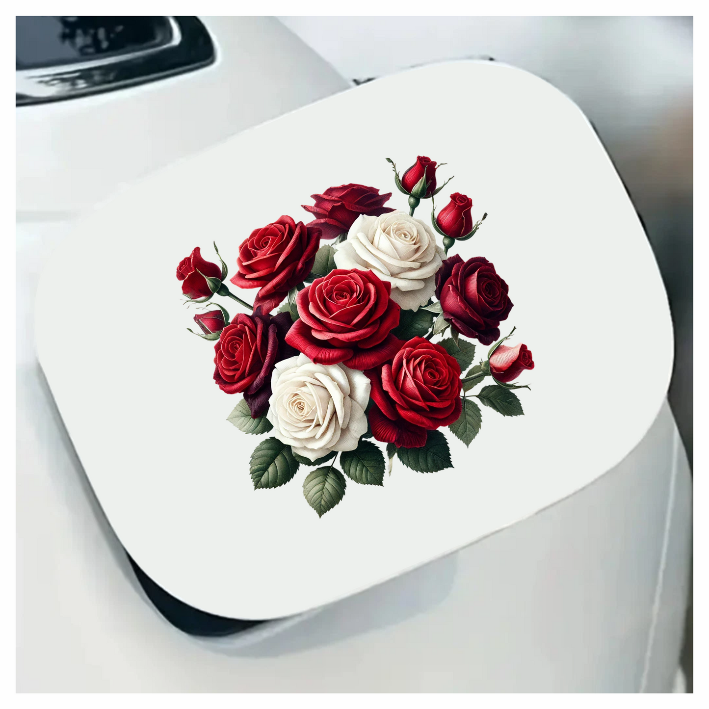 Red White Roses Green Leaves Bouquet Vinyl Sticker Decal