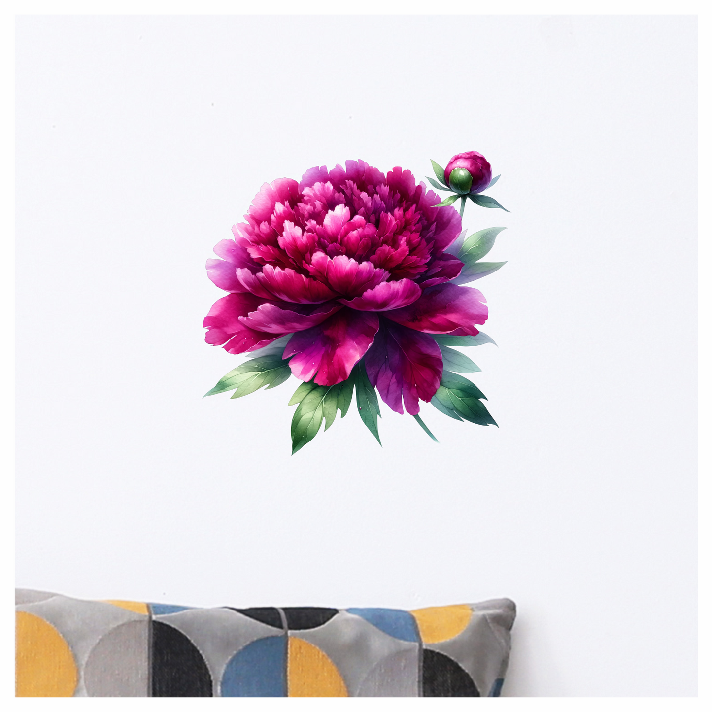 Pink Peony Flower Green Leaves Vinyl Sticker Decal