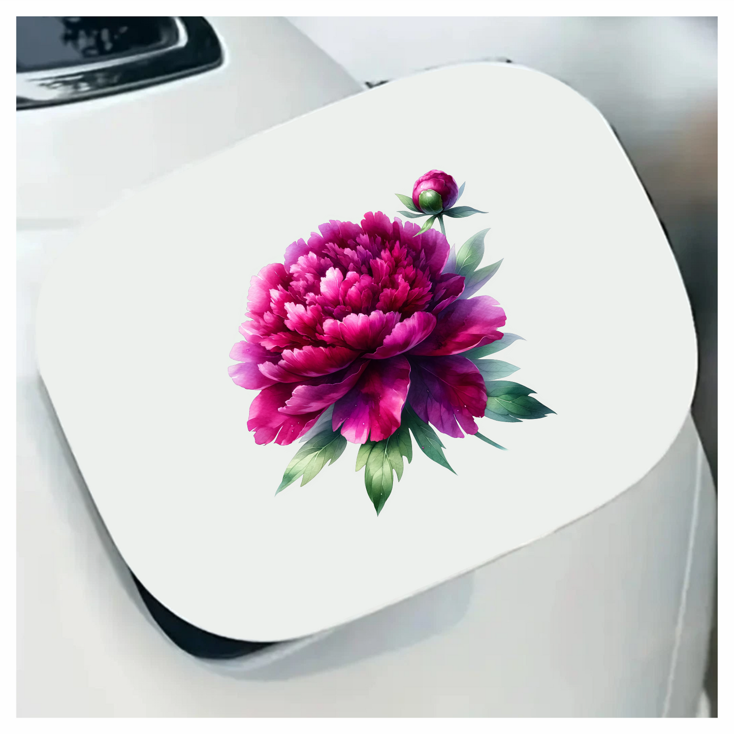 Pink Peony Flower Green Leaves Vinyl Sticker Decal