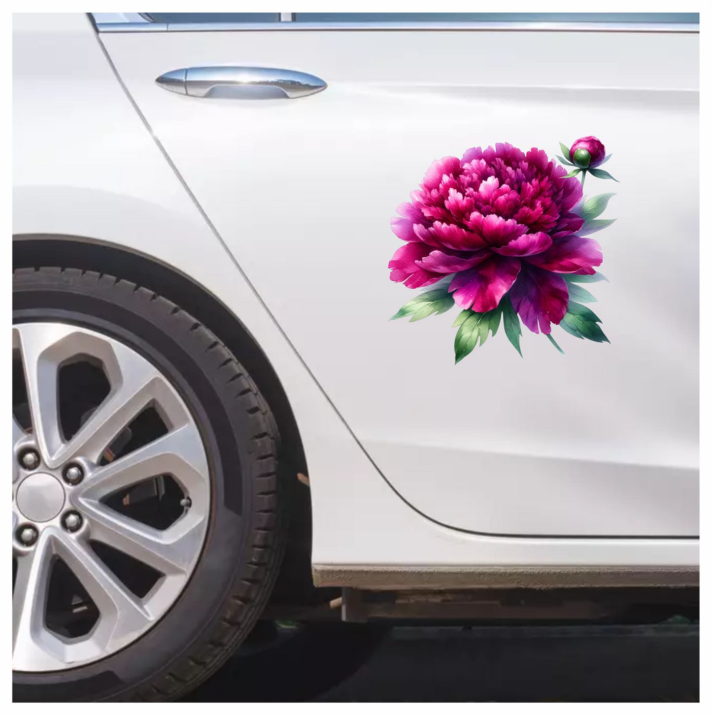 Pink Peony Flower Green Leaves Vinyl Sticker Decal