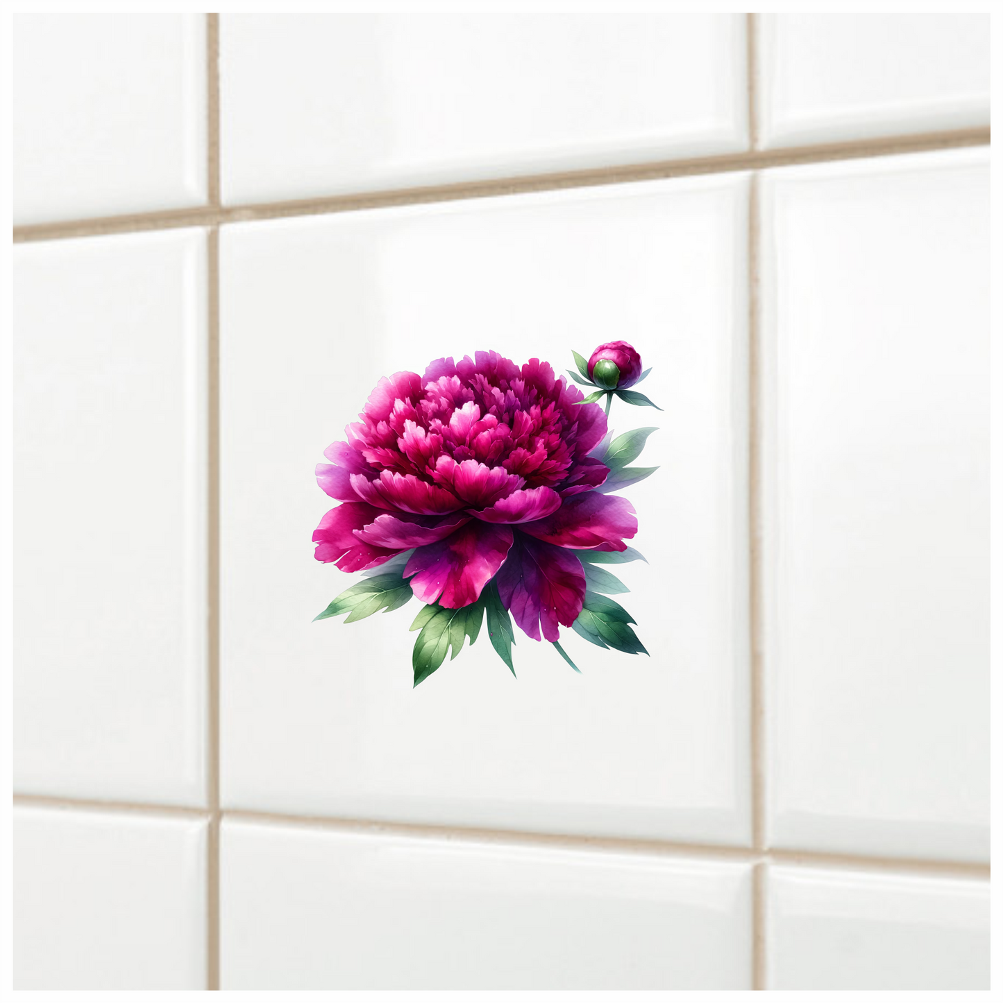 Pink Peony Flower Green Leaves Vinyl Sticker Decal
